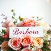 Bukiet kwiatów z kartką z życzeniami imieninowymi dla Barbary
