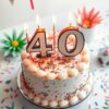 Tort urodzinowy na 40 urodziny z zapalonymi świeczkami