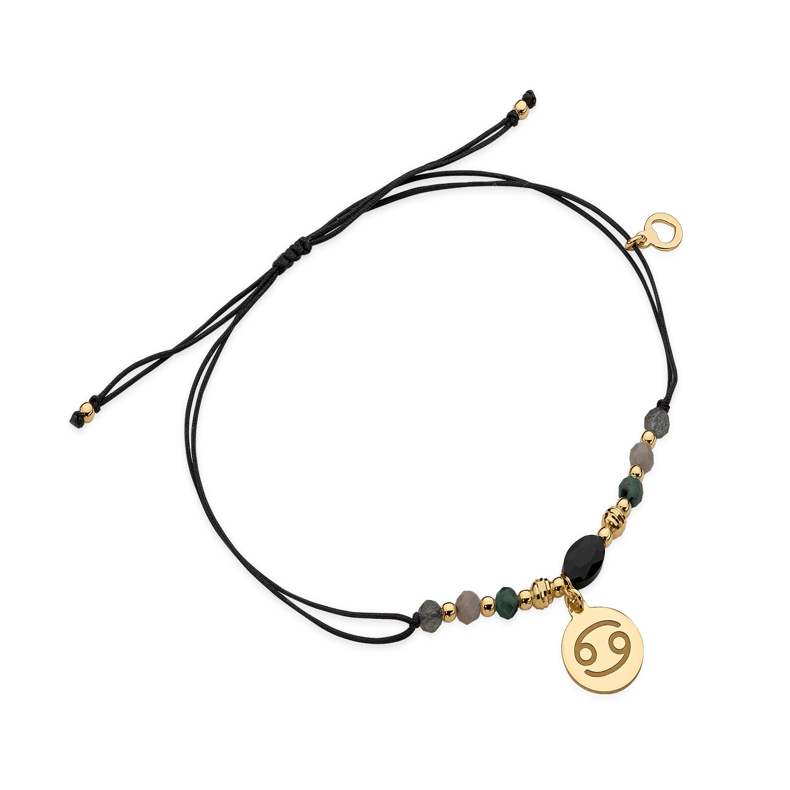 Bransoletka znak zodiaku rak – sznurek, srebro pozłacane 925 – turmalin, labradoryt, opal, szmaragd