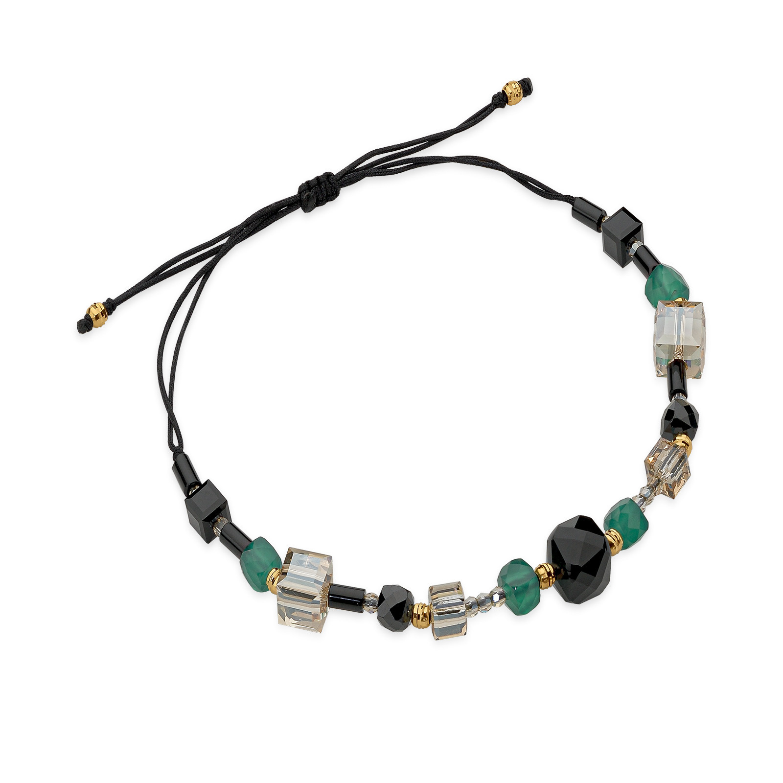 Bransoletka – sznurek, złoto 585 – spinel, agat, kryształ